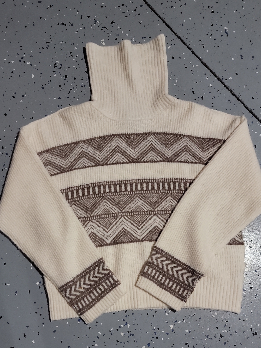 Pink Rose Cream Turtleneck Sweater with Brown Geometric Bands